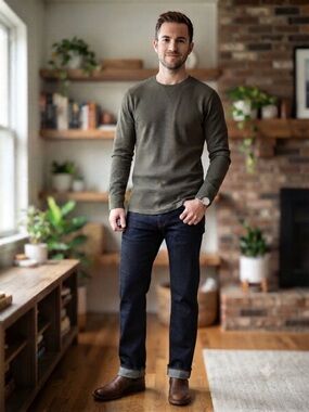 32 Degrees Olive Green Long-Sleeve Thermal Crew
